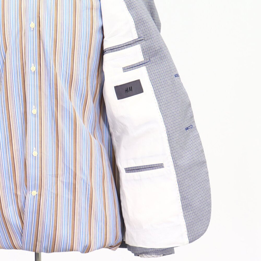 H&M 42R Blue Check 2-Button Sport Coat Blazer Jacket P073 - Picture 10 of 11